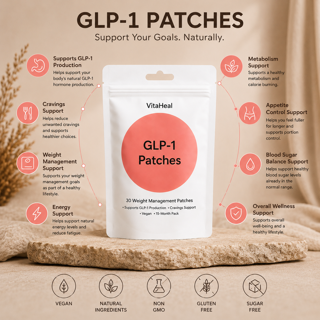 VitaHeal GLP-1 Support Patches – Botanical Weight Management Patches with Berberine, Chromium & B Vitamins – 30 Vegan Patches