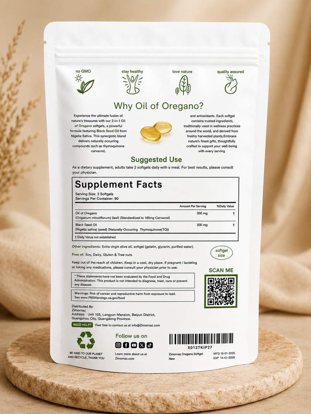 Oil of Oregano With Black Seed Oil – 180 Softgels