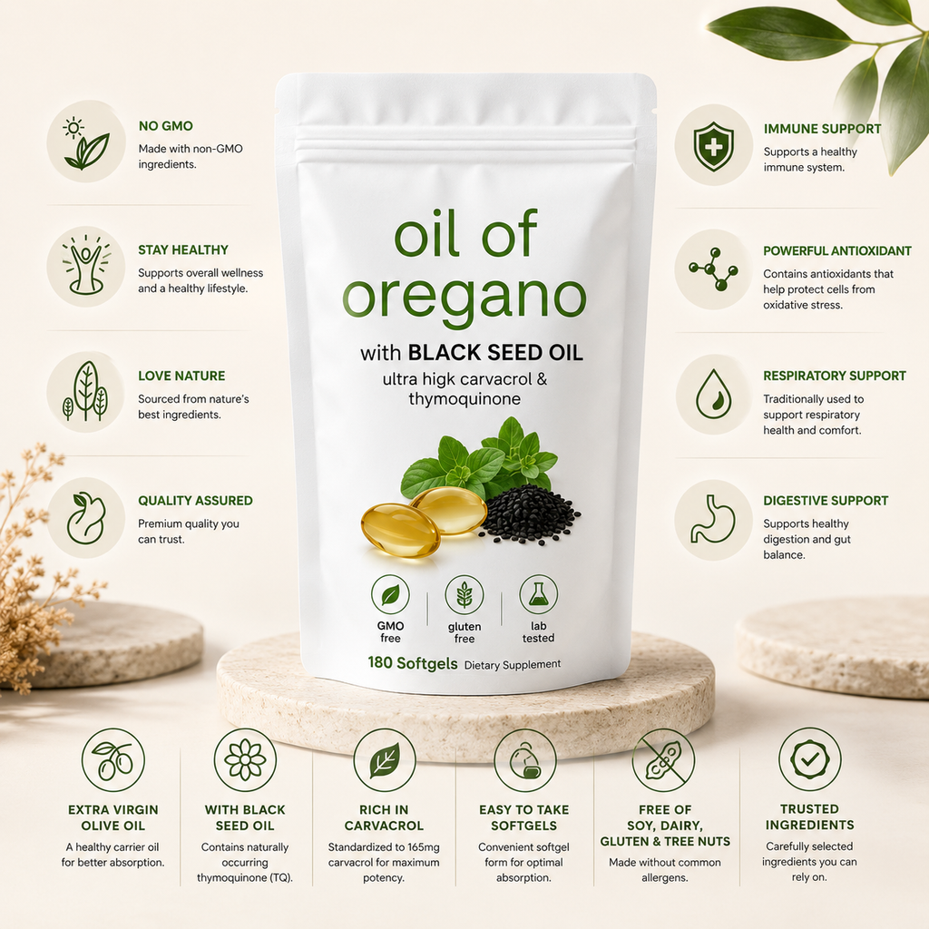 Oil of Oregano With Black Seed Oil – 180 Softgels