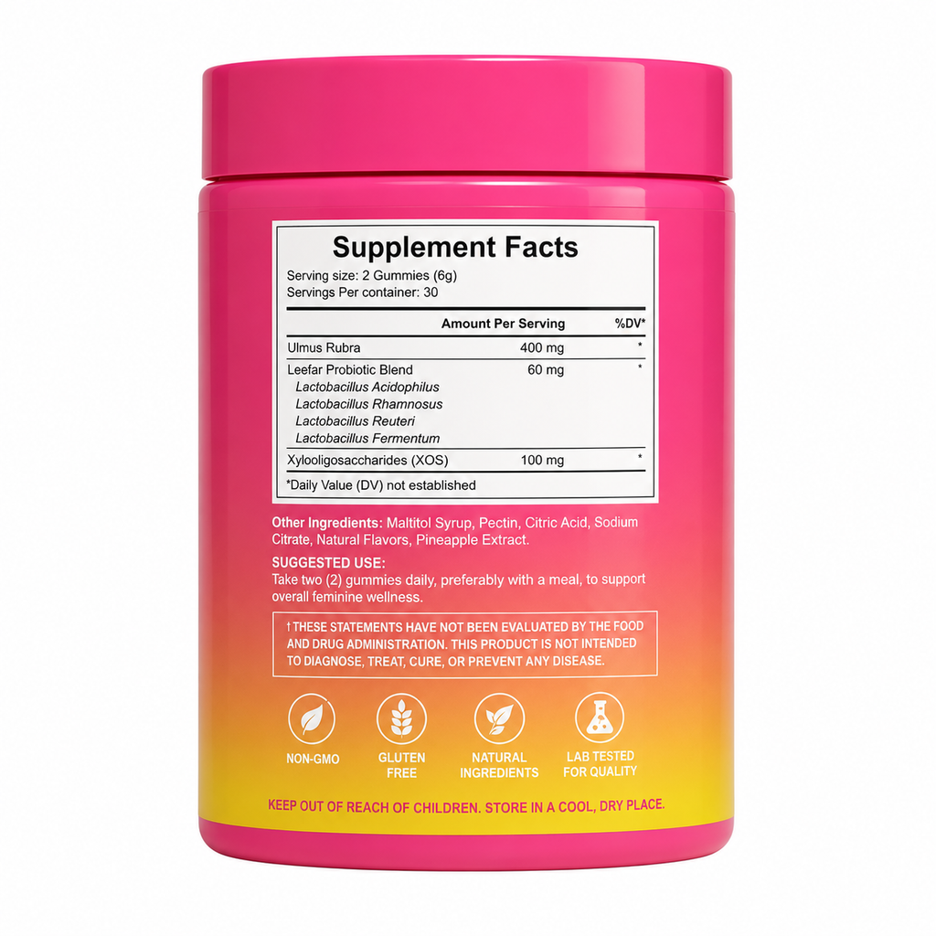 Women's Probiotic Gummies with Slippery Elm & Probiotic Blend – Tropical Hawaiian Pineapple | 60 Gummies (30 Servings)