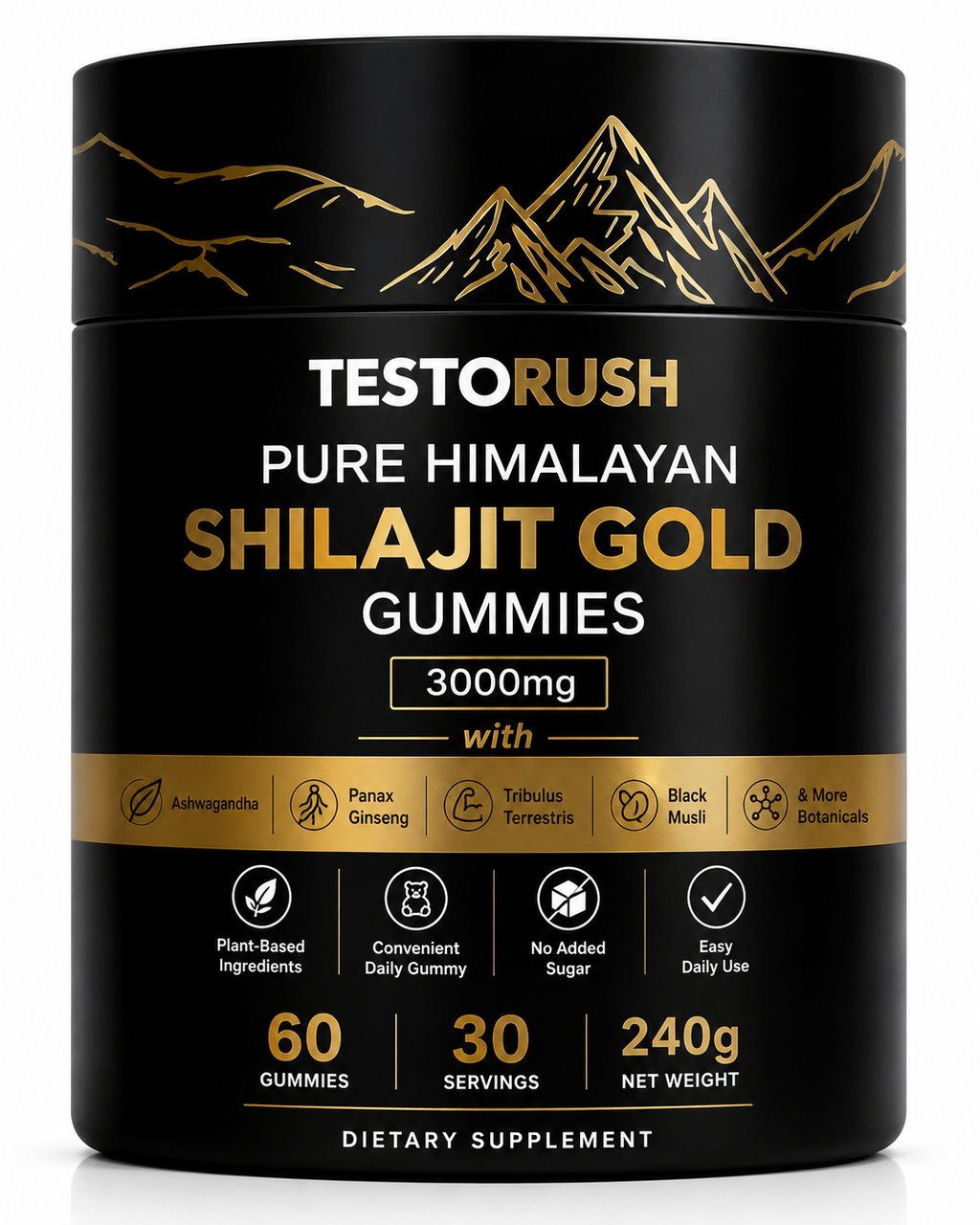 Testorush Shilajit Gold Gummies with Ashwagandha & Ginseng – 60 Gummies