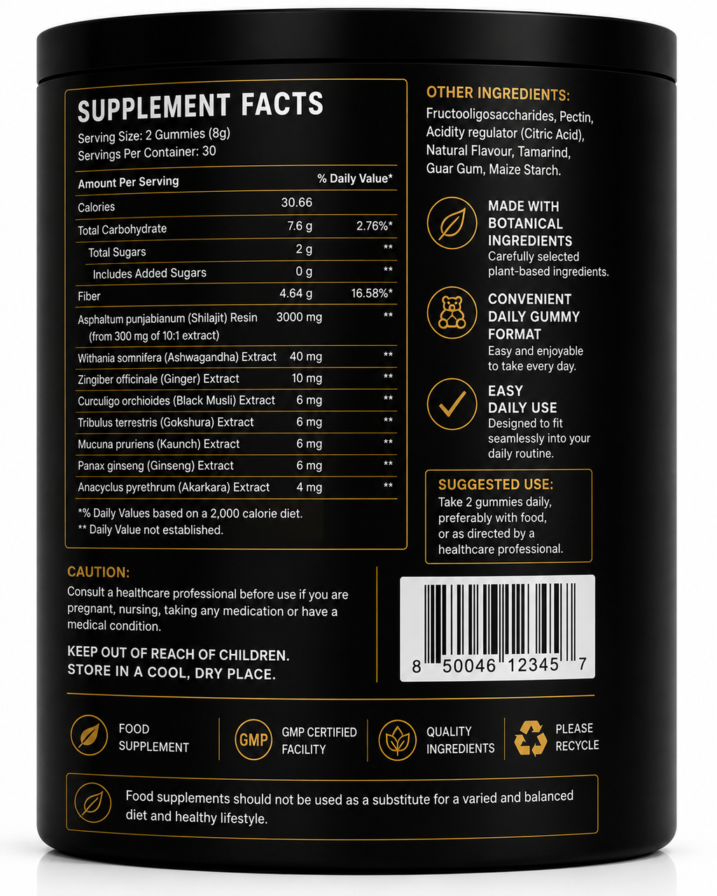 Testorush Shilajit Gold Gummies with Ashwagandha & Ginseng – 60 Gummies