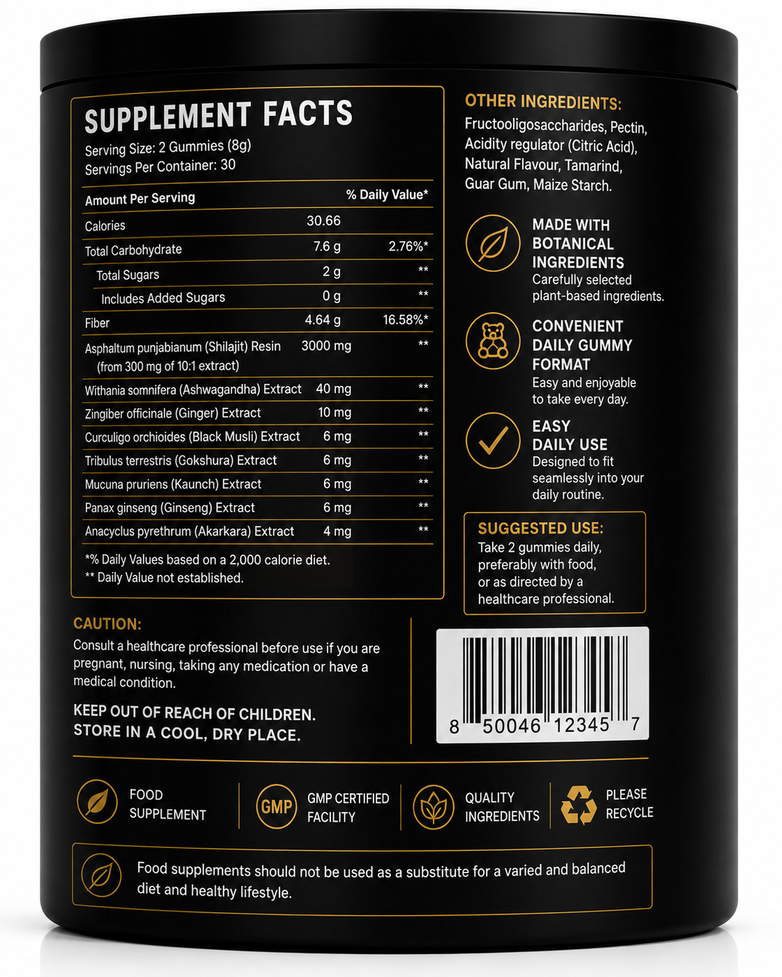 Testorush Shilajit Gold Gummies with Ashwagandha & Ginseng – 60 Gummies