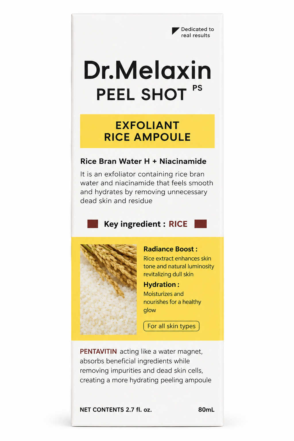 Dr. Melaxin Peel Shot White Rice Ampoule 80ml – Rice Bran Water & Niacinamide Serum