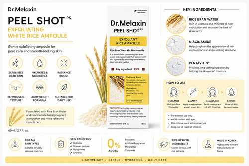 Dr. Melaxin Peel Shot White Rice Ampoule 80ml – Rice Bran Water & Niacinamide Serum