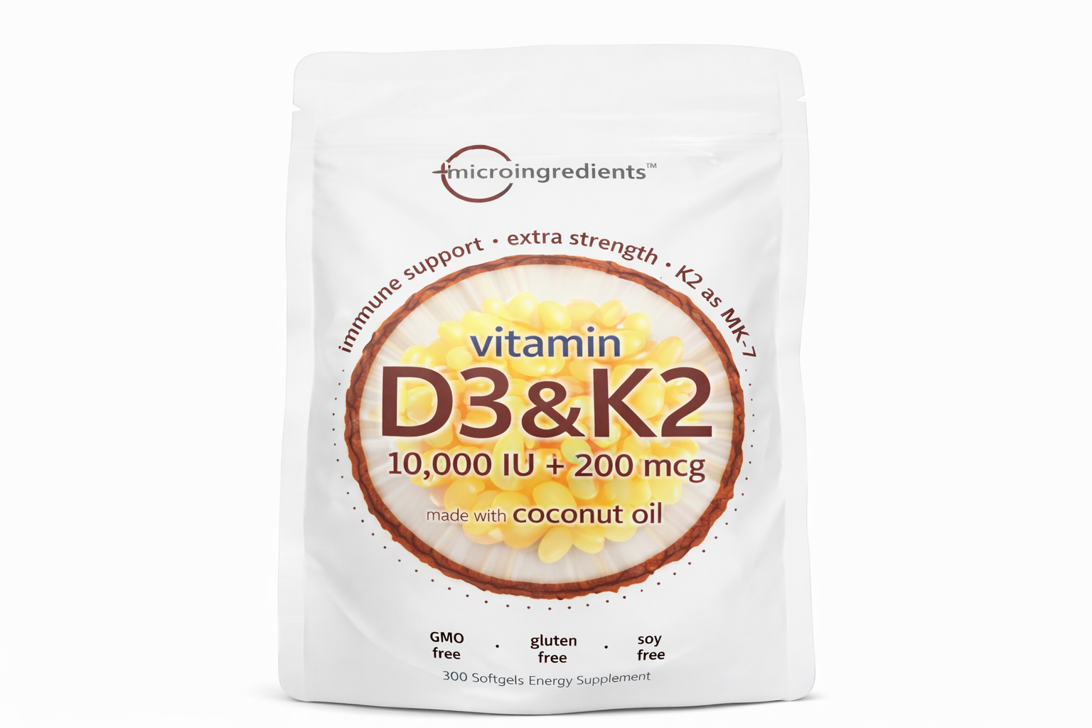 Cura Continua Vitamin D3 + K2 – 10,000 IU D3 / 200 mcg K2 – 300 Softgels