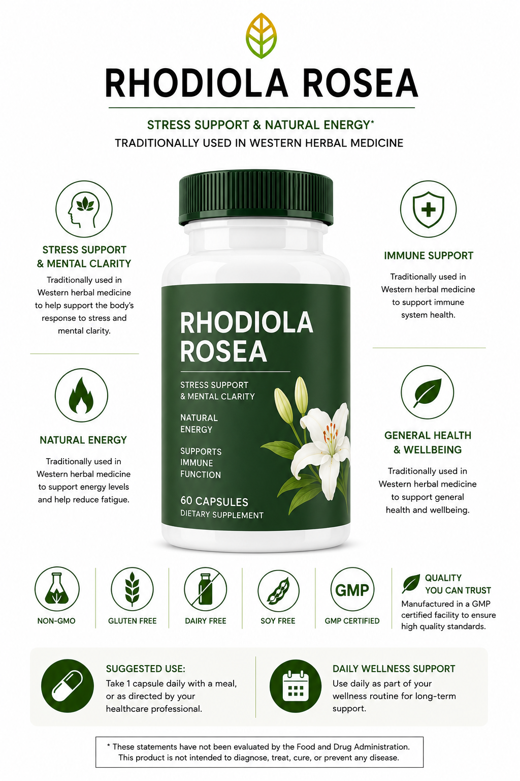 Rhodiola Rosea Capsules 500mg - 60 Capsules