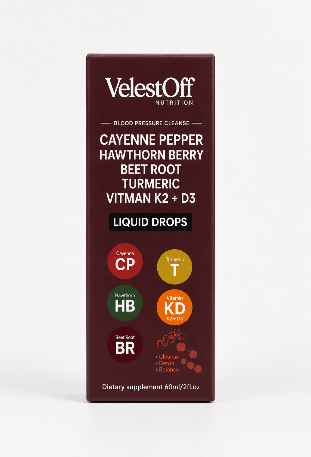 VelestOff Liquid Drops – Beet Root, Hawthorn Berry, Cayenne Pepper, Turmeric, Vitamin D3 & K2 | 60ml Dietary Supplement